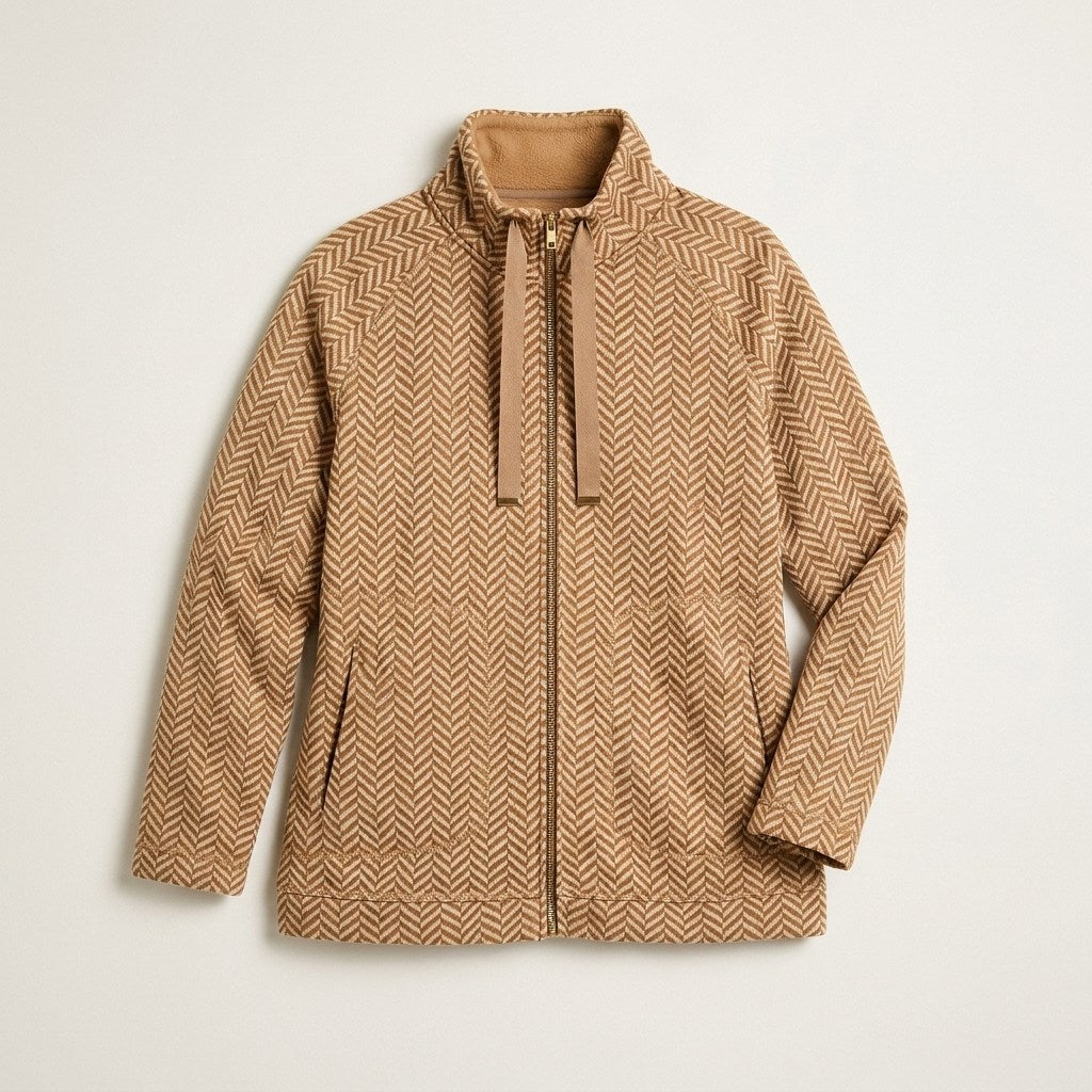 Polerón Camel con Estampado Espiga y Forro Fleece en plano