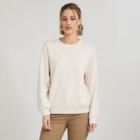Polerón Algodón Escote Redondo Bordado Beige