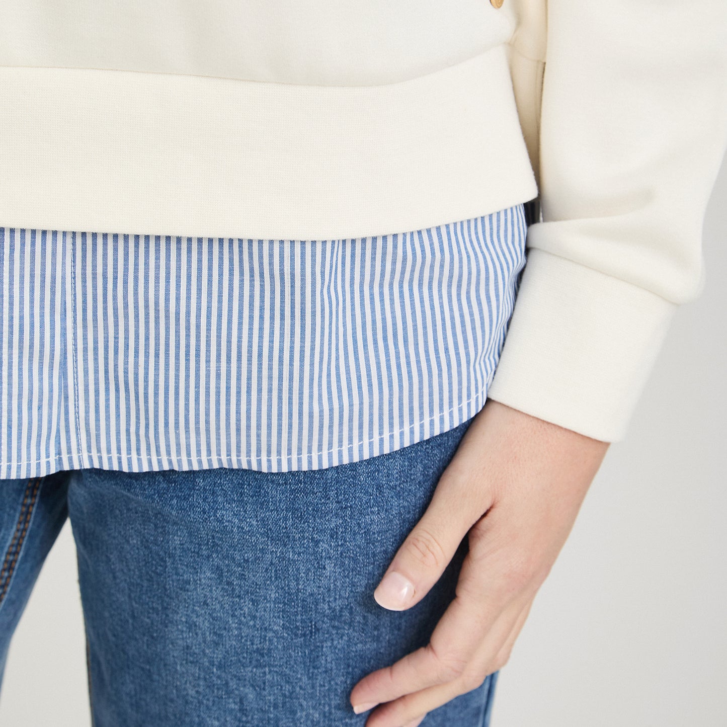 Polerón Algodón con Blusa Listada Crudo