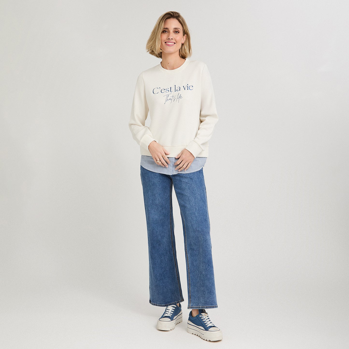 Polerón Algodón con Blusa Listada Crudo