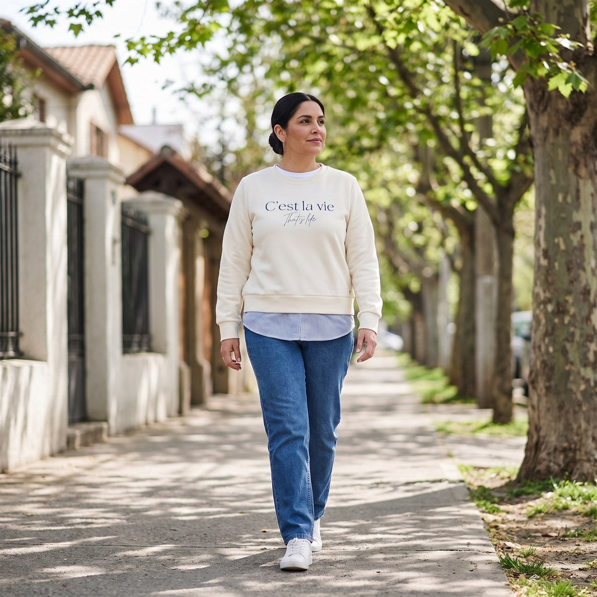 Polerón Algodón con Blusa Listada Crudo lifestyle