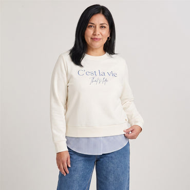 Polerón Algodón con Blusa Listada Crudo en modelo plus size