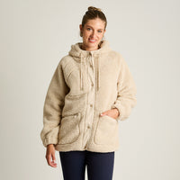 Poleron Sherpa Beige Manga Larga Elasticidad Media Sin Forro Calce Normal Tela Plano