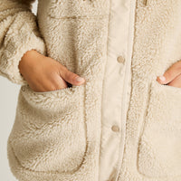Poleron Sherpa Beige Manga Larga Elasticidad Media Sin Forro Calce Normal Tela Plano