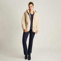 Poleron Sherpa Beige Manga Larga Elasticidad Media Sin Forro Calce Normal Tela Plano