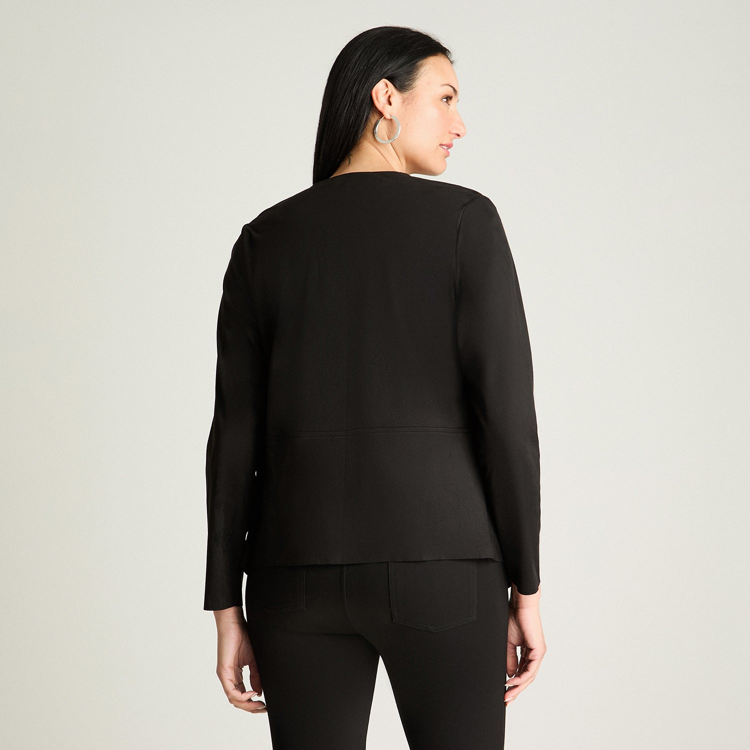Chaqueta Tipo Tapado De Suede Asimetrico Negro Lorenzo Di Pontti