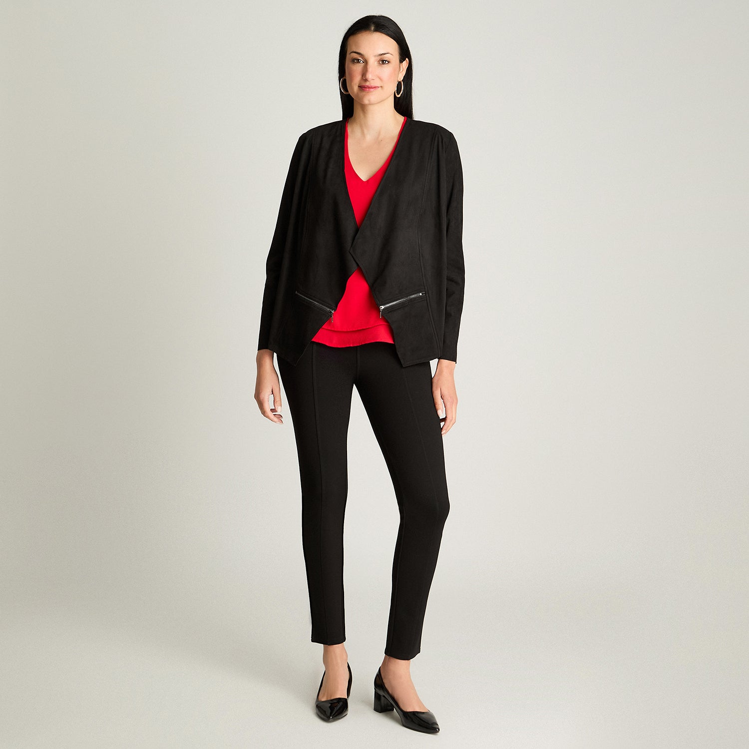 Chaqueta Tipo Tapado De Suede Asimetrico Negro Lorenzo Di Pontti
