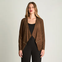 Chaqueta Tipo Tapado De Suede Asimetrico Camel Lorenzo Di Pontti
