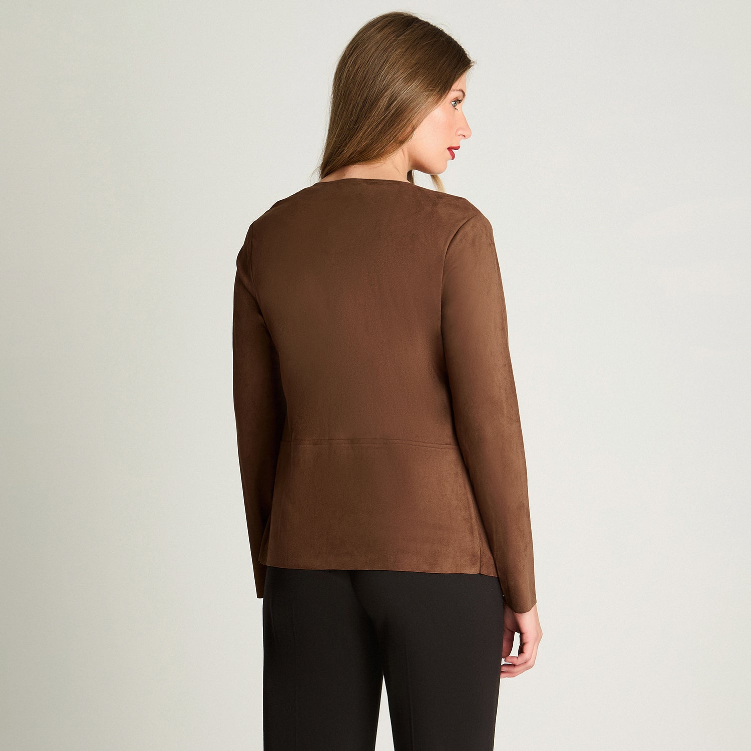 Chaqueta Tipo Tapado De Suede Asimetrico Camel Lorenzo Di Pontti