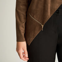 Chaqueta Tipo Tapado De Suede Asimetrico Camel Lorenzo Di Pontti