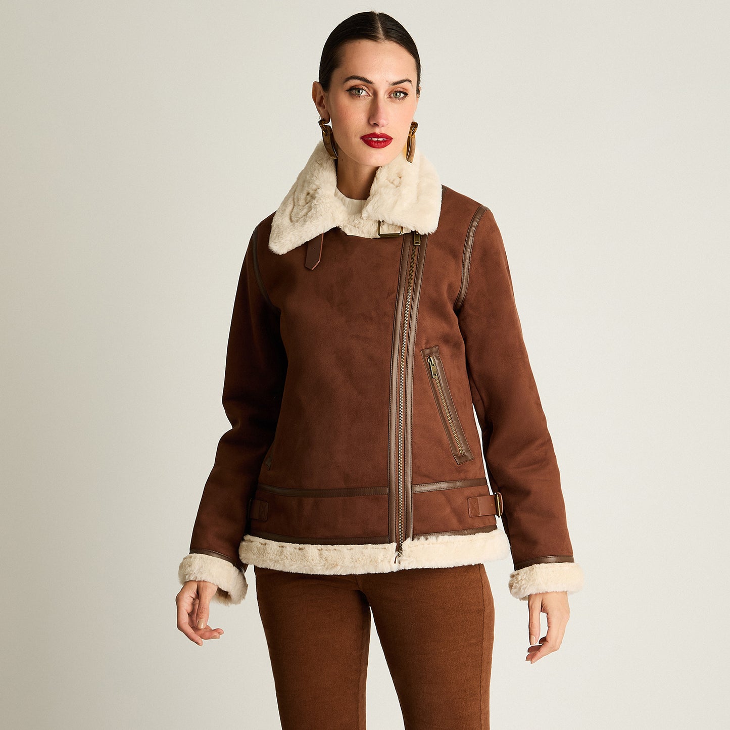 Chaqueta Biker Bonded Cinturón Café