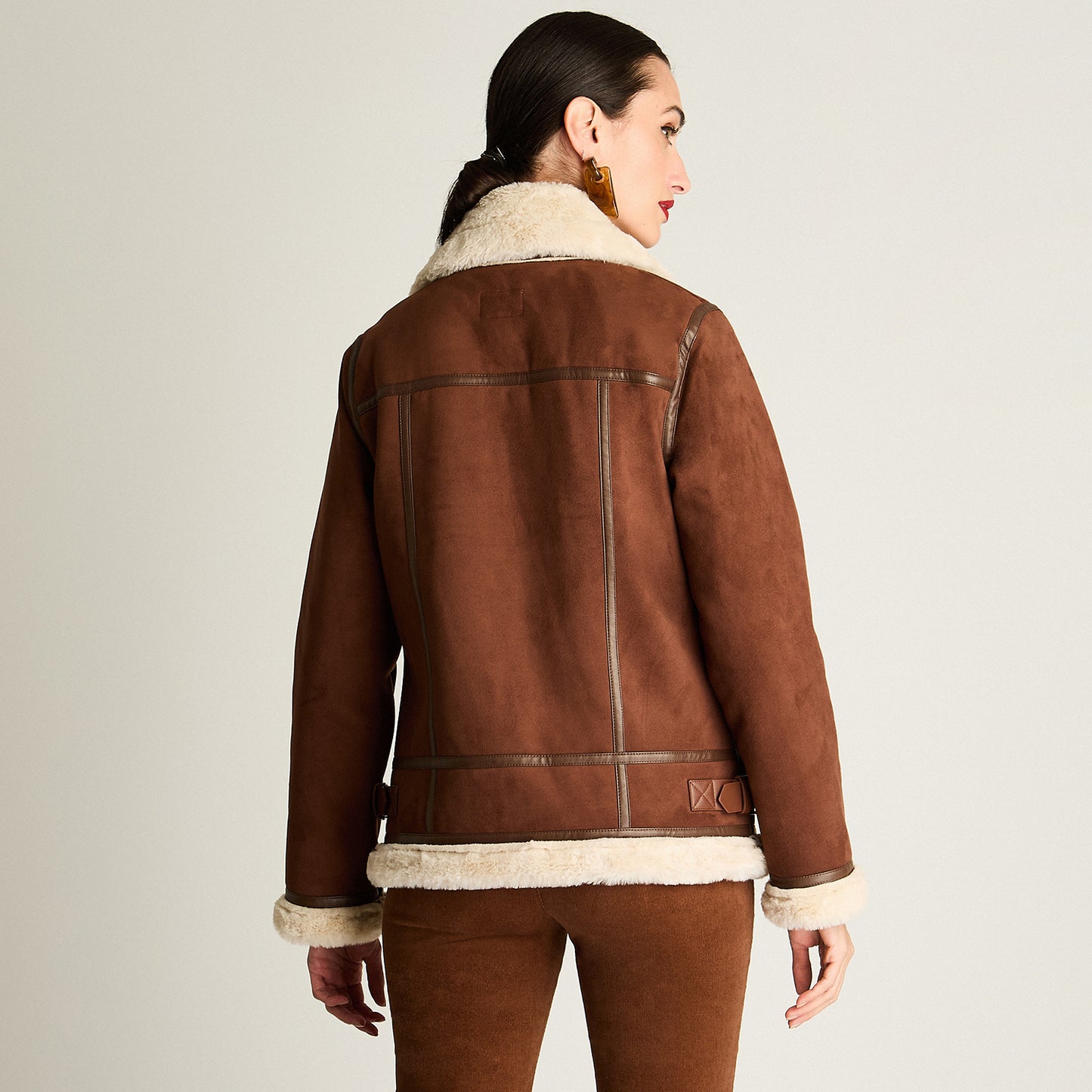 Chaqueta Biker Bonded Cinturón Café