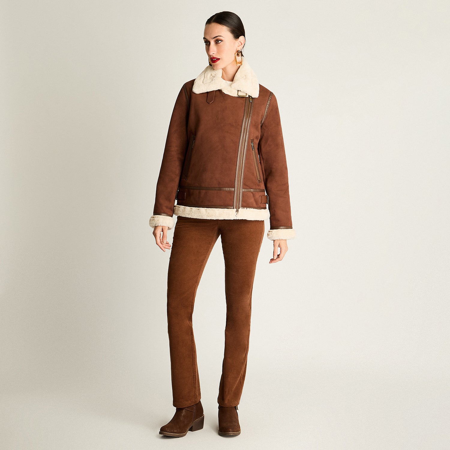 Chaqueta Biker Bonded Cinturón Café