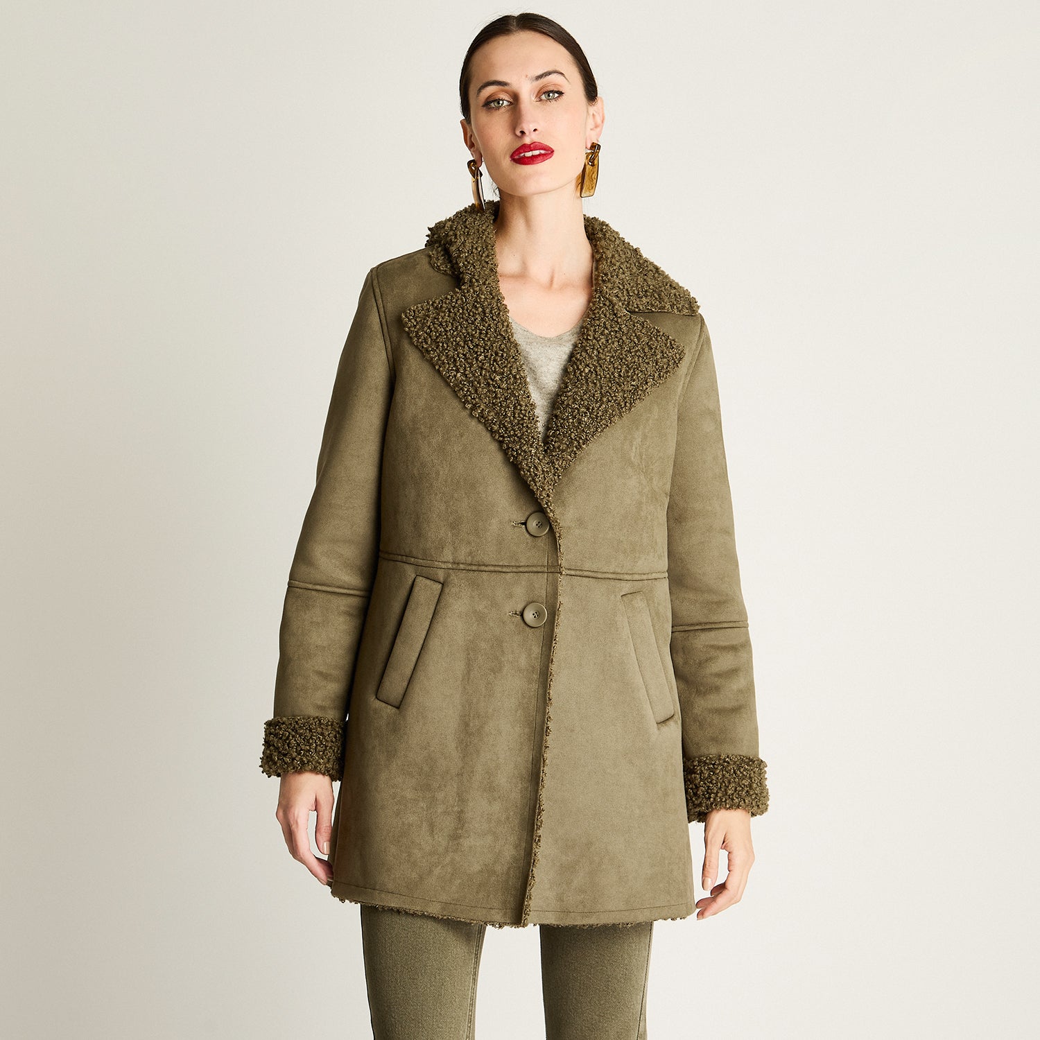 Abrigo Suede Bonded Verde Militar