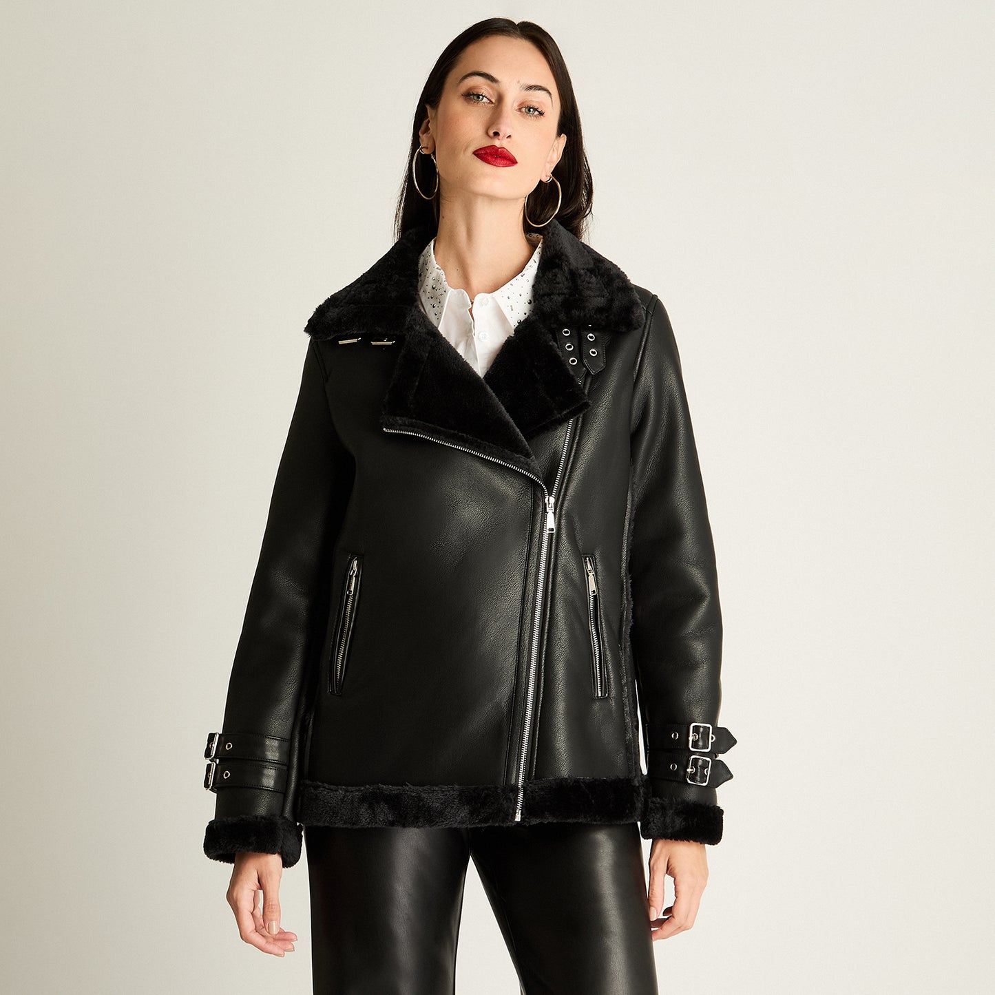 Chaqueta Bonded Con Hebilla En Mangas Negro