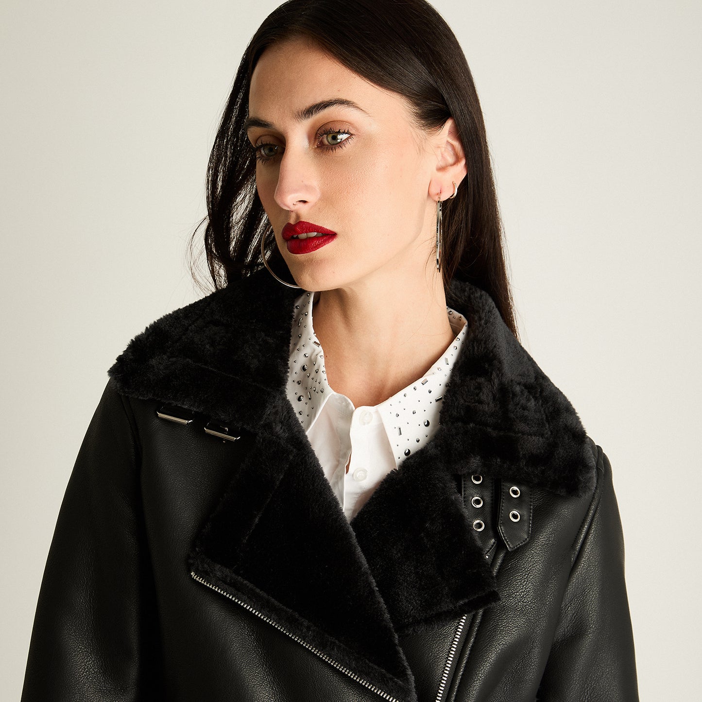 Chaqueta Bonded Con Hebilla En Mangas Negro