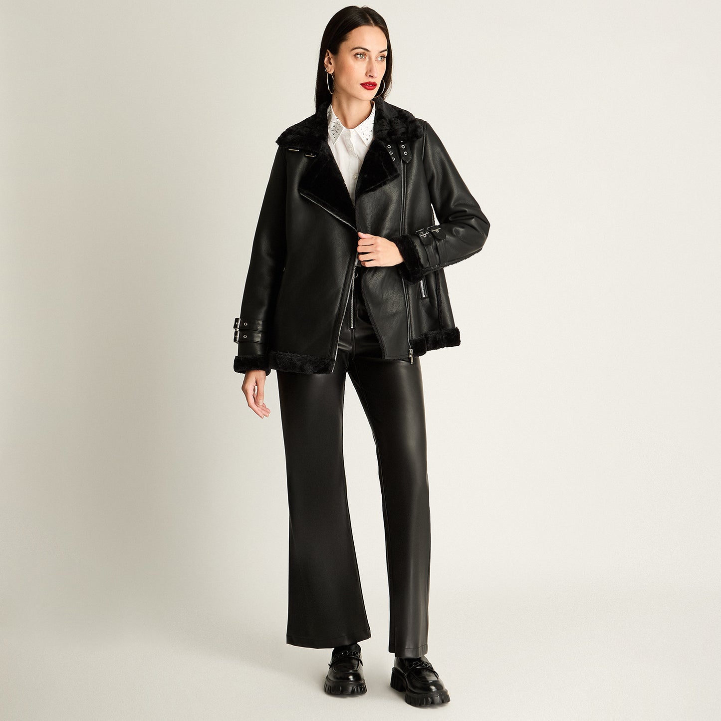 Chaqueta Bonded Con Hebilla En Mangas Negro