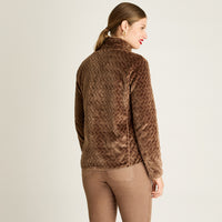 Poleron Coral Fleece Taupe Manga Larga Elasticidad Baja Sin Forro Calce Normal Tela Punto