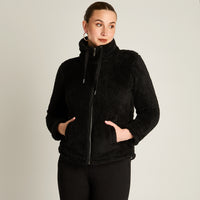 Poleron Coral Fleece Negro Manga Larga Elasticidad Baja Sin Forro Calce Normal Tela Punto