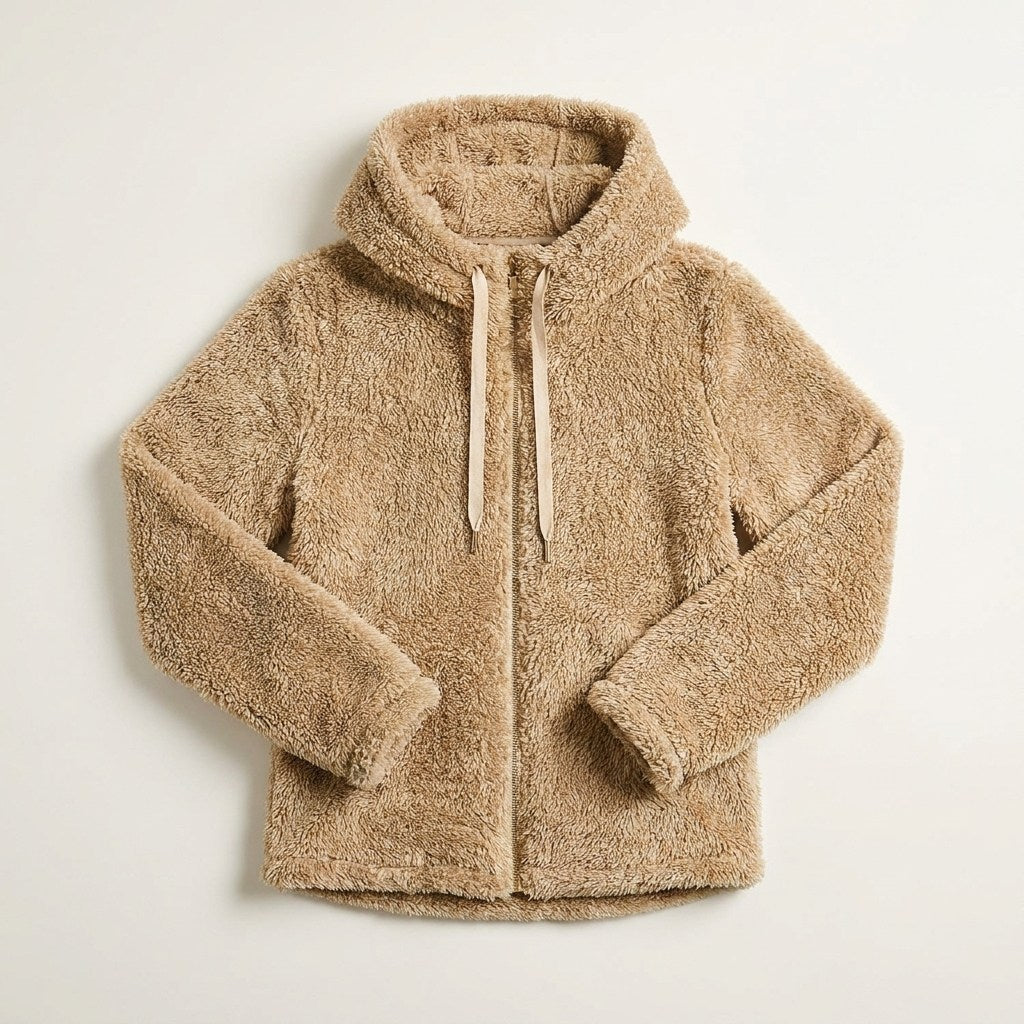 Polerón Coral Fleece Mujer Full Zipper Efecto Piel Arena en plano