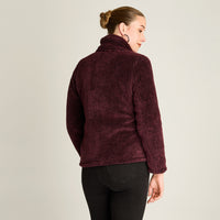 Poleron Coral Fleece Morado Manga Larga Elasticidad Baja Sin Forro Calce Normal Tela Punto