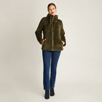 Poleron Coral Fleece Verde Manga Larga Elasticidad Baja Sin Forro Calce Normal Tela Punto