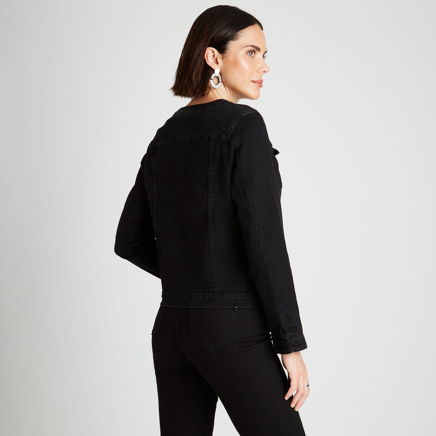 Chaqueta Mezclilla Negro Cuello Redondo