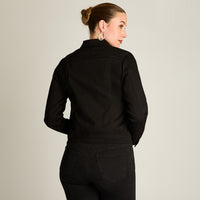 Casaca Mezclilla Negro Manga Larga Elasticidad Chaqueta Tt Holgado Calce Nula Tela Denim
