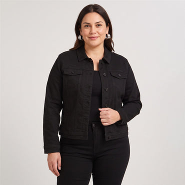 Casaca Mezclilla Negro Manga Larga en modelo plus size