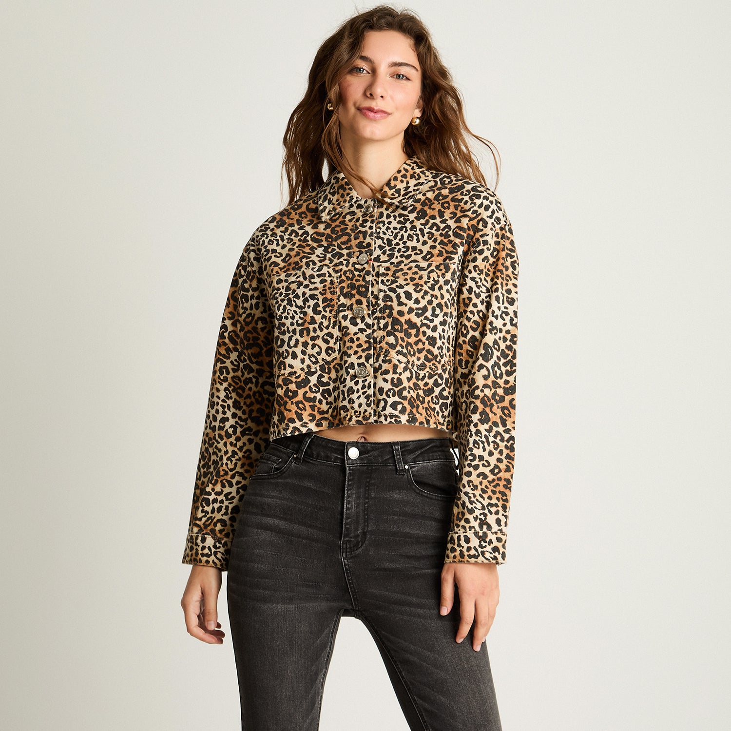 Chaqueta Denim Estampado Café Acuarela