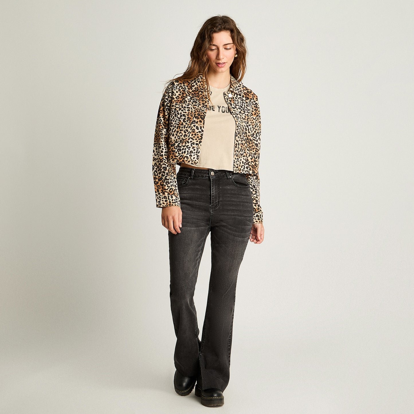 Chaqueta Denim Estampado Café Acuarela