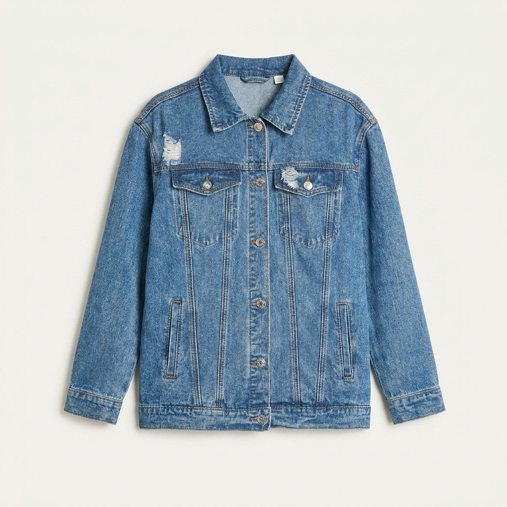 Casaca Mezclilla Azul Oversize Clásica en plano