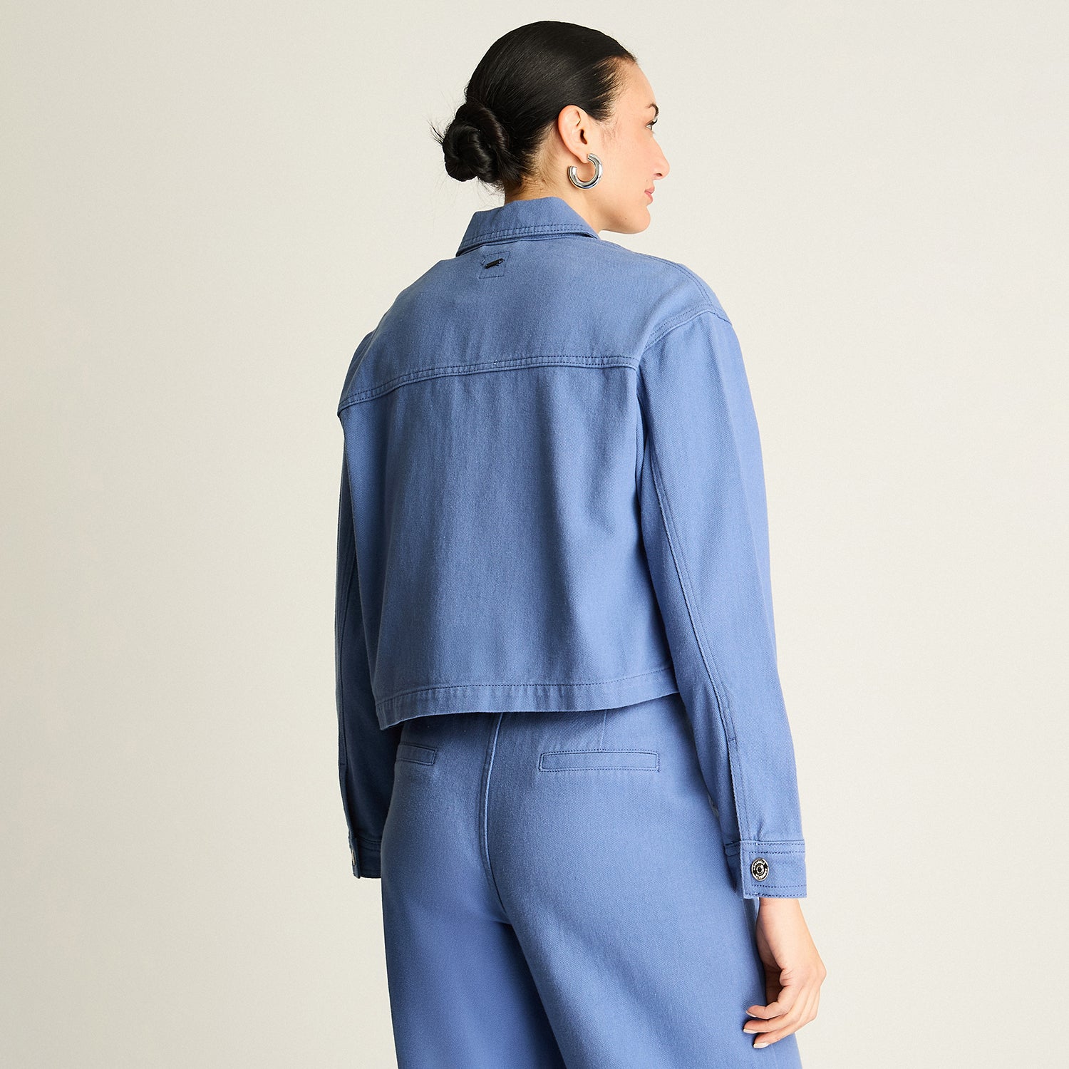 Casaca Crop Mezclilla Azul Manga Larga