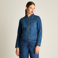 Casaca Mezclilla Blue Medio Manga Larga Elasticidad Nula Sin Forro Calce Normal Tela Denim