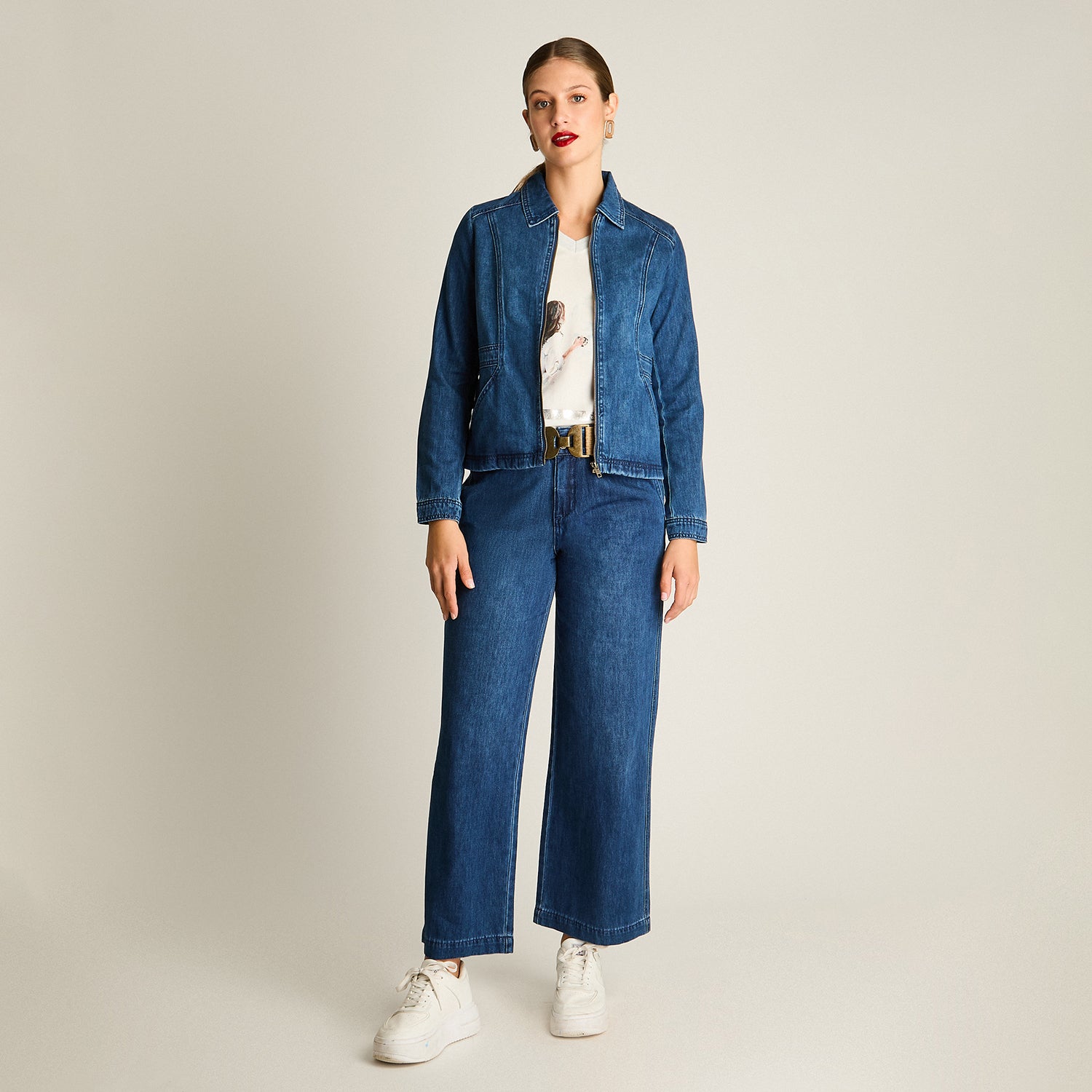 Casaca Mezclilla Blue Medio Manga Larga Elasticidad Nula Sin Forro Calce Normal Tela Denim