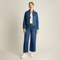 Casaca Mezclilla Blue Medio Manga Larga Elasticidad Nula Sin Forro Calce Normal Tela Denim