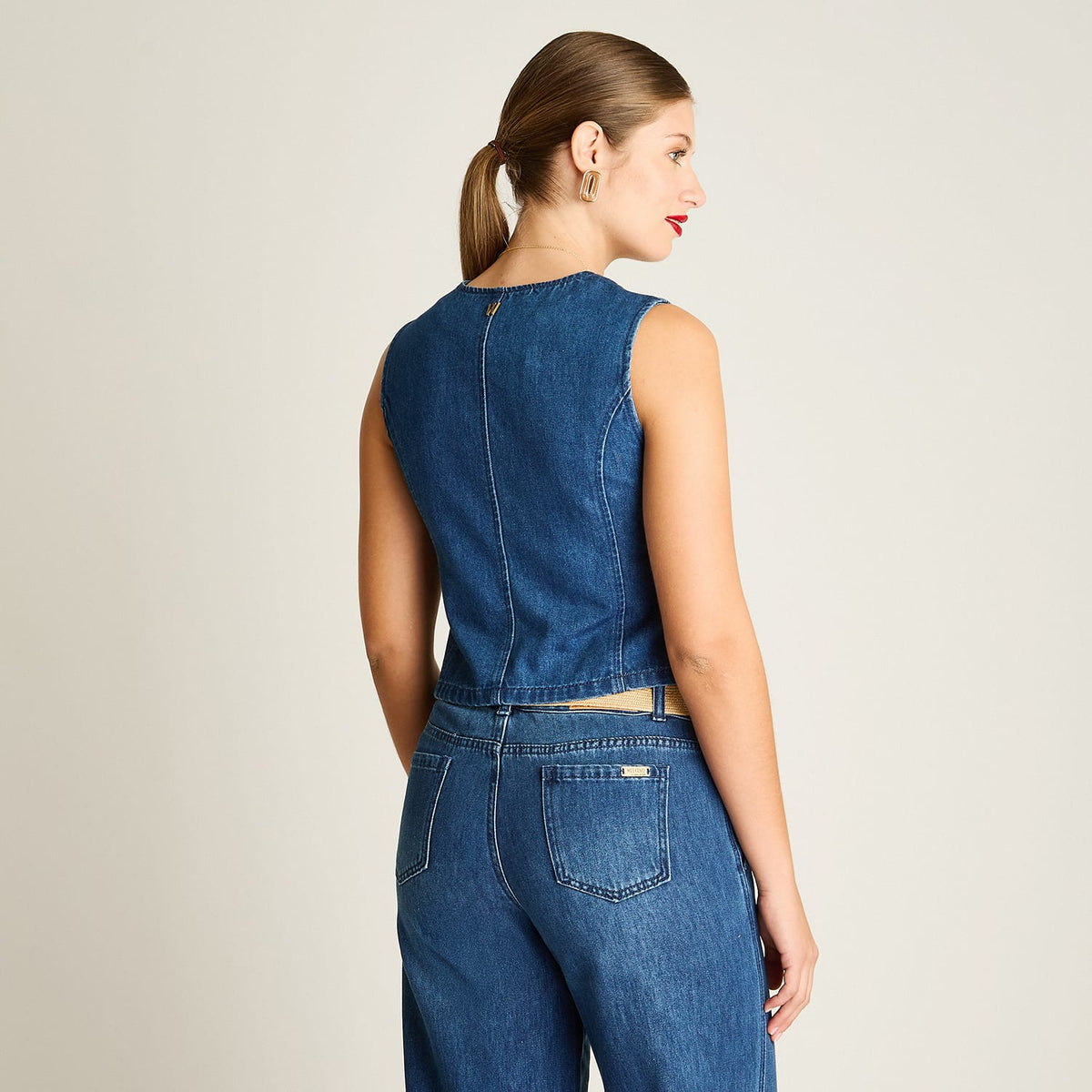 Casaca Mezclilla Blue Medio Sin Mangas Elasticidad Nula Sin Forro Calce Ajustado Tela Denim