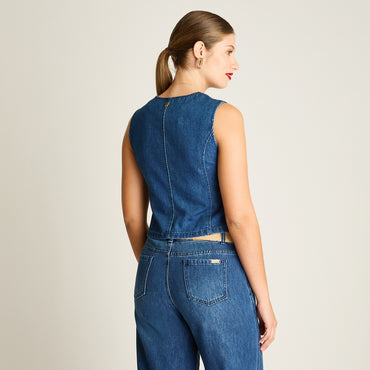 Casaca Mezclilla Blue Medio Sin Mangas Elasticidad Nula Sin Forro Calce Ajustado Tela Denim