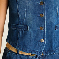 Casaca Mezclilla Blue Medio Sin Mangas Elasticidad Nula Sin Forro Calce Ajustado Tela Denim