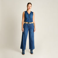 Casaca Mezclilla Blue Medio Sin Mangas Elasticidad Nula Sin Forro Calce Ajustado Tela Denim