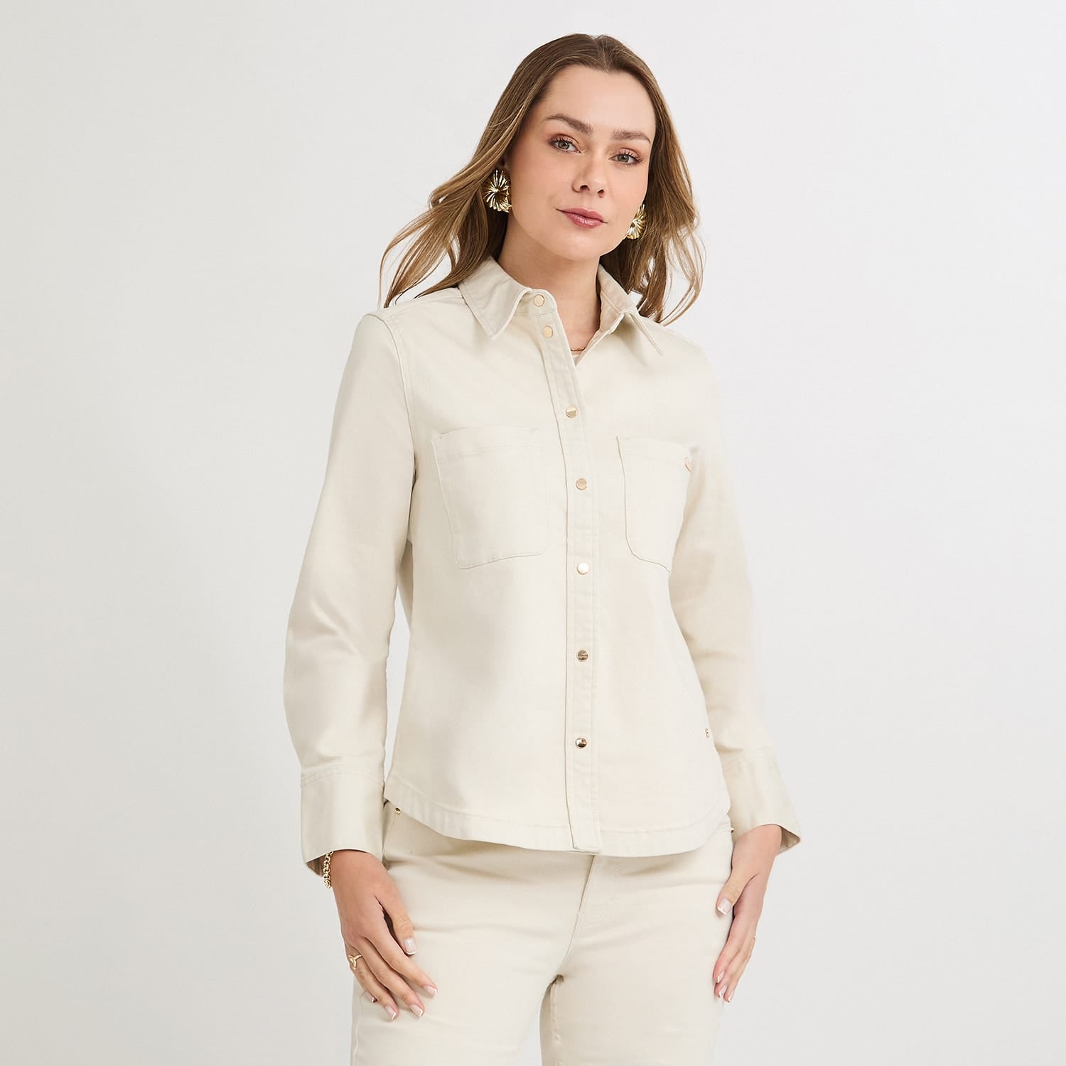 Casaca de Denim Entallada Beige