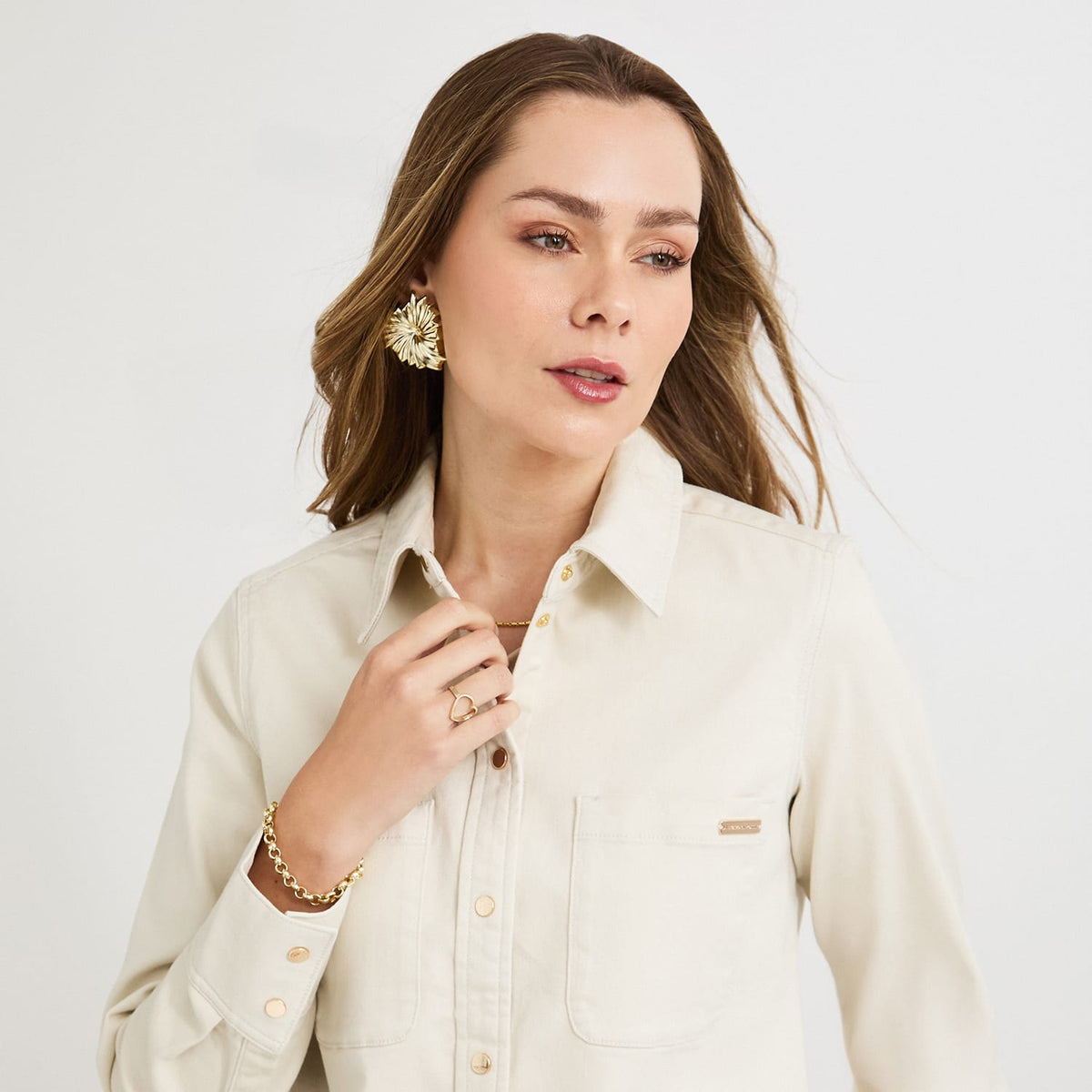 Casaca de Denim Entallada Beige