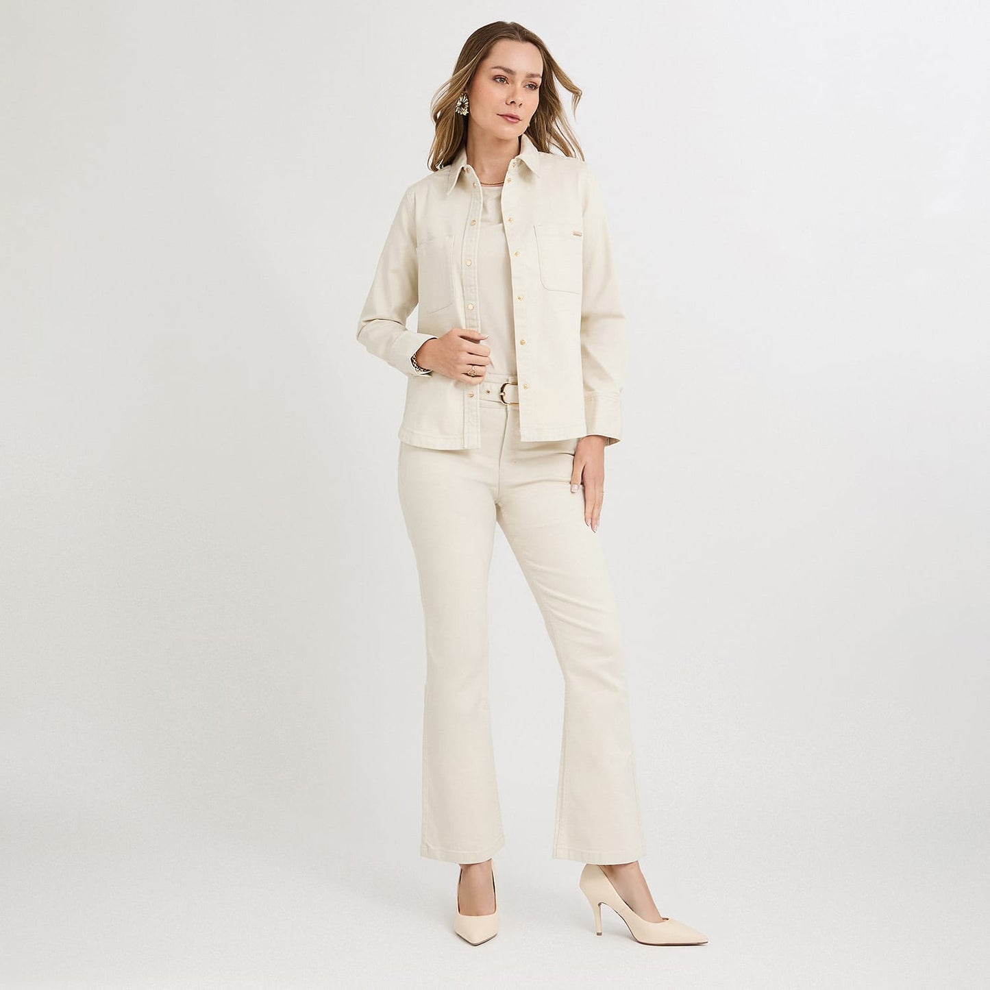 Casaca de Denim Entallada Beige