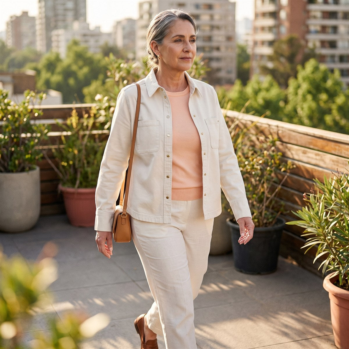 Casaca de Denim Entallada Beige lifestyle