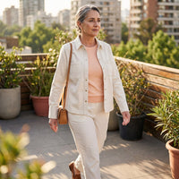 Casaca de Denim Entallada Beige lifestyle
