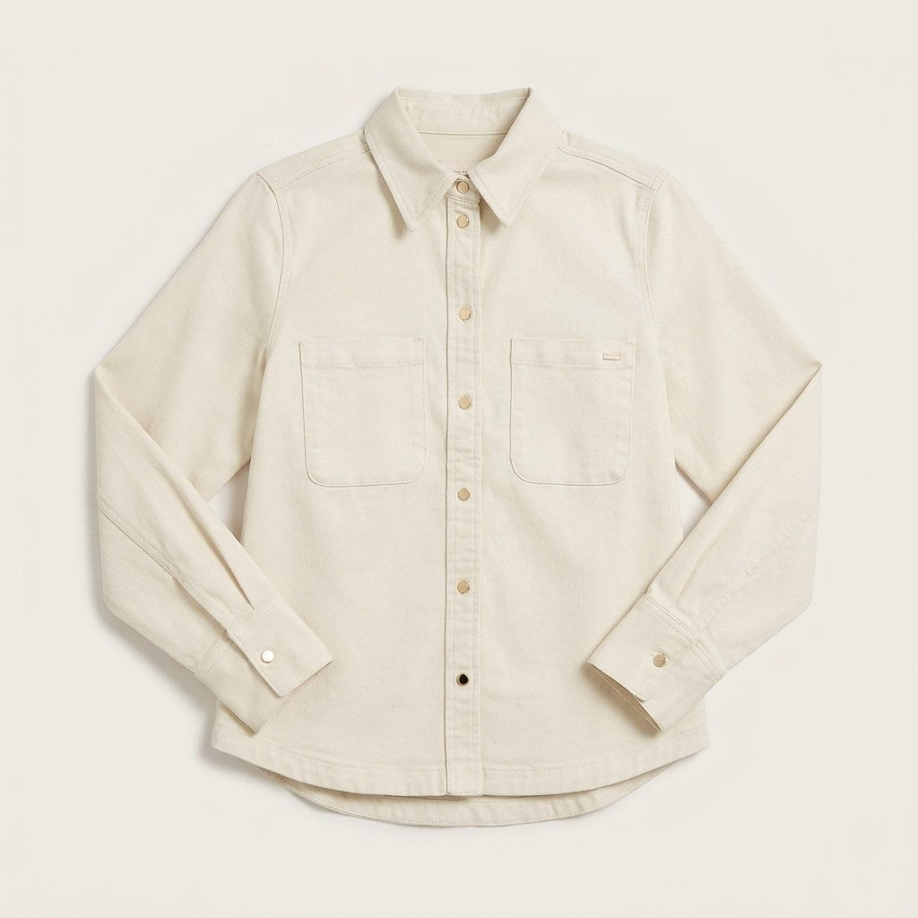 Casaca de Denim Entallada Beige en plano