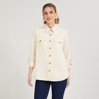 Blusa Manga Larga Lyocell Denim Beige