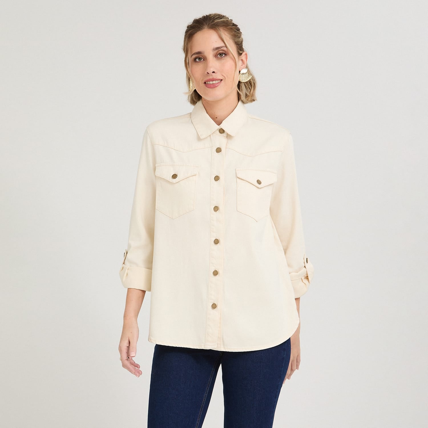 Blusa Manga Larga Lyocell Denim Beige