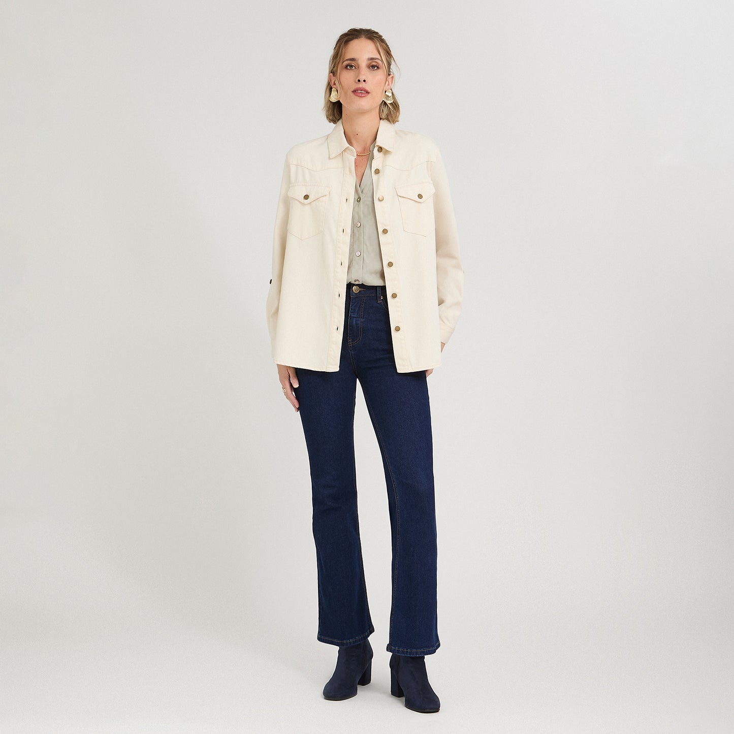 Blusa Manga Larga Lyocell Denim Beige