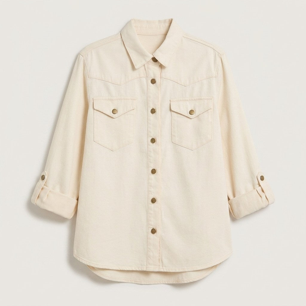 Casaca Mezclilla Manga Larga Lyocell Beige en plano